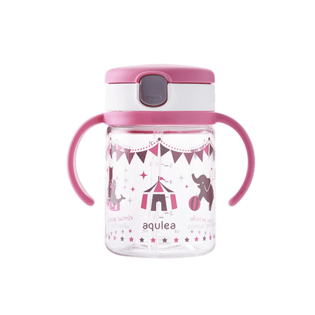 Richell - Aqulea Clear Straw Bottle Mug 200ml Pink Circus-1954803040729042944