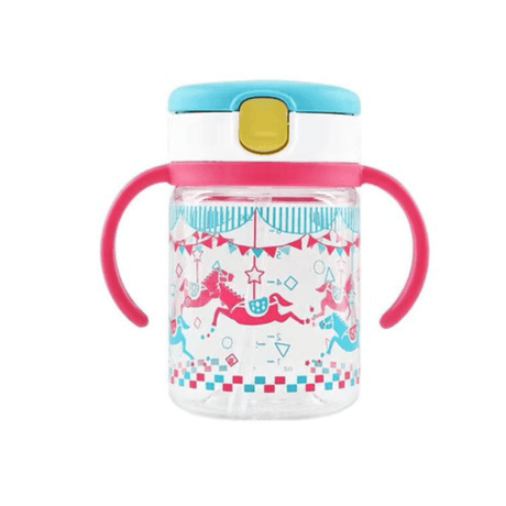Richell - Aqulea Clear Straw Bottle Mug 200ml Pink Carousel-2006733336407576576