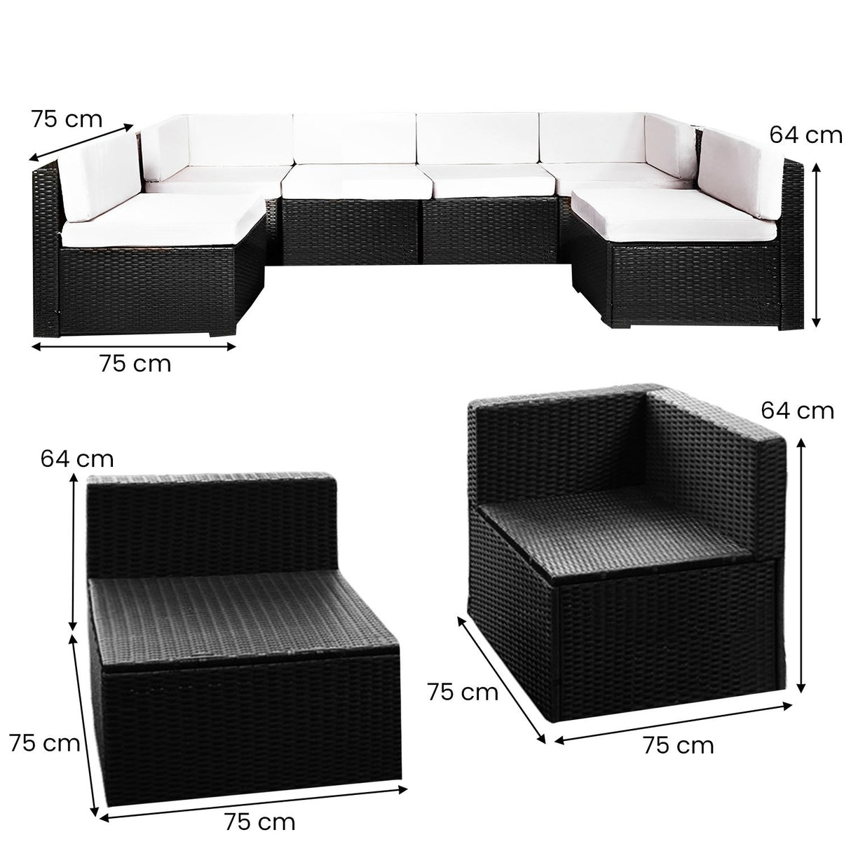 6pc Black PE Rattan Outdoor Sofa Furniture Garden Patio Set Black
