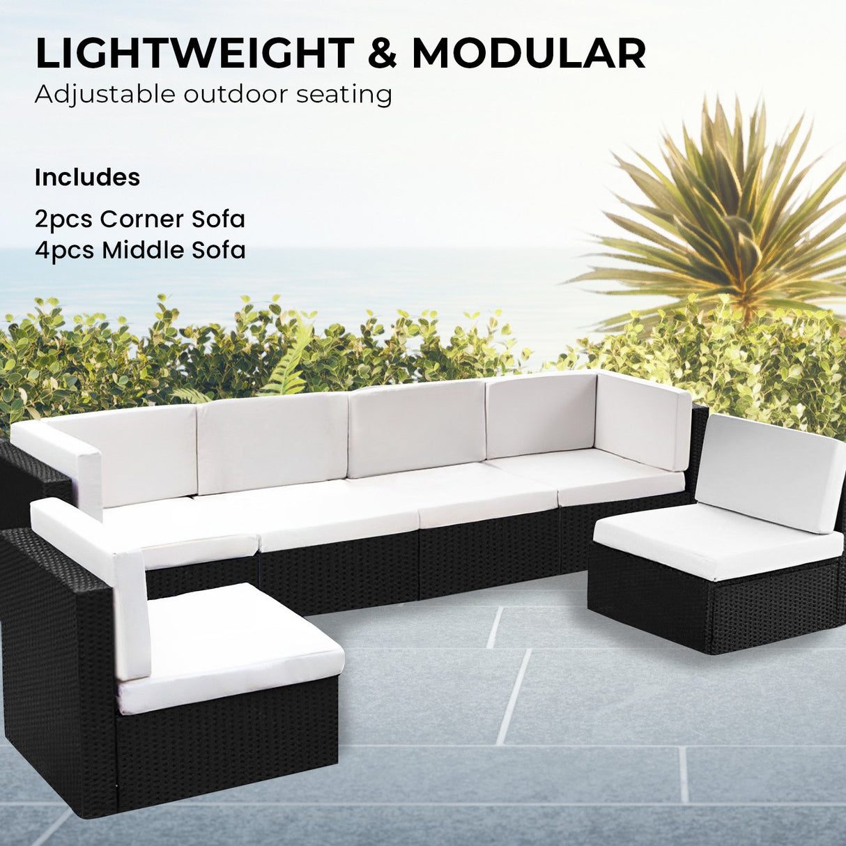 6pc Black PE Rattan Outdoor Sofa Furniture Garden Patio Set Black