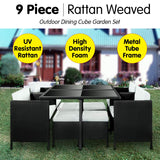 9 Piece PE Rattan Garden Patio Outdoor Dining Set Black - Front View