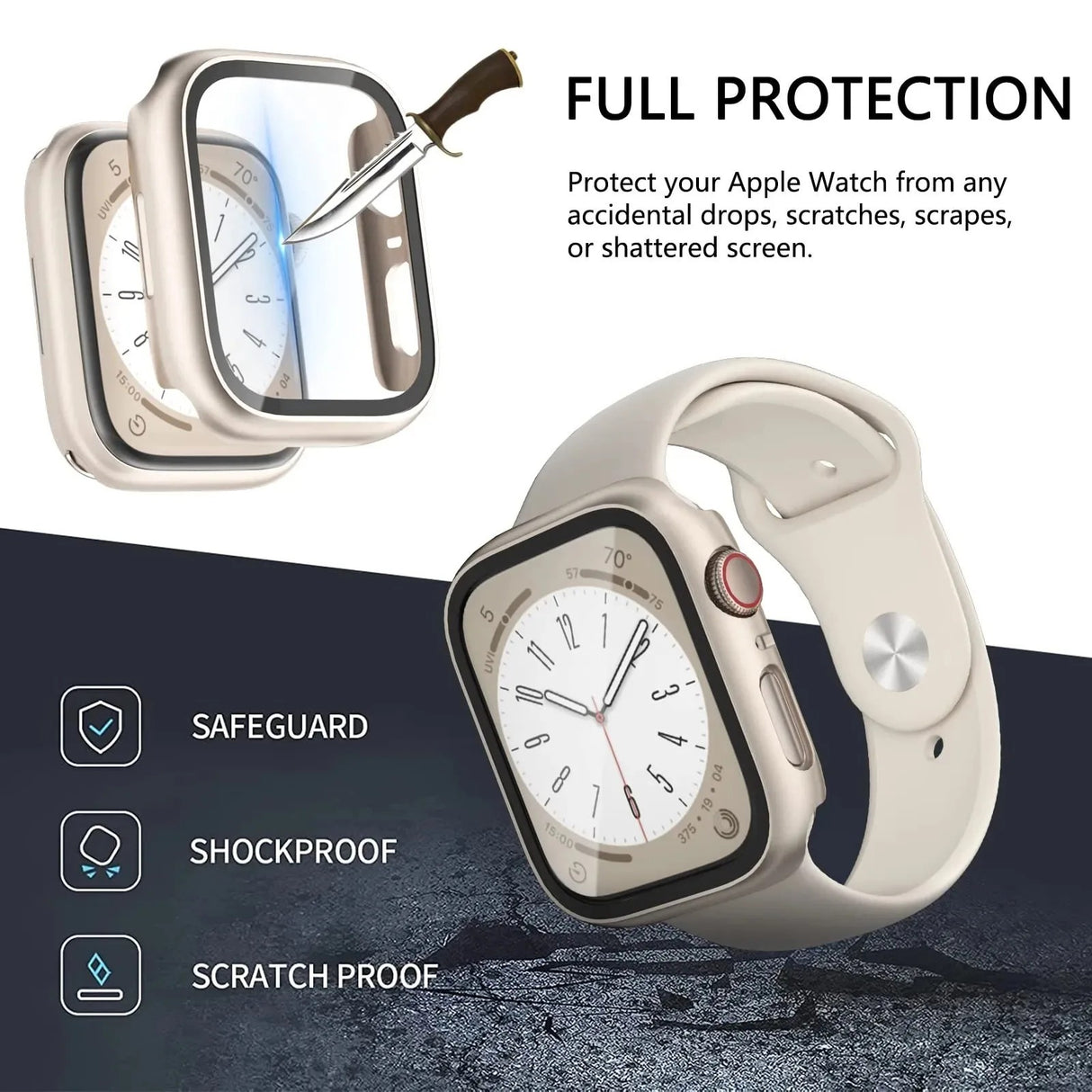 For Apple Watch Series 11 10 9 8 7 SE Case Full Glass Cover 41 42 45 40 44 49mm