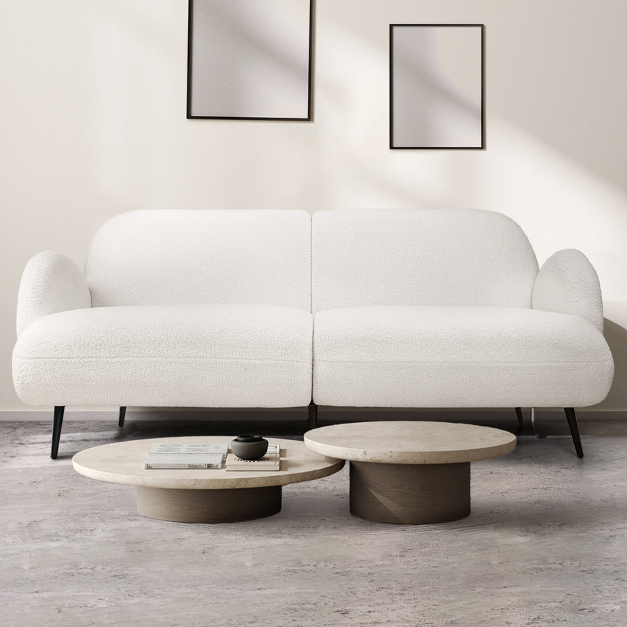 Levede Cloud Sofa 3 Seater Sherpa Fleece White-2006732843321004038
