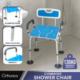 Orthonica Height-Adjustable Aluminium Commode Shower Chair with Armrests Backrest Armrests Soft - Front View