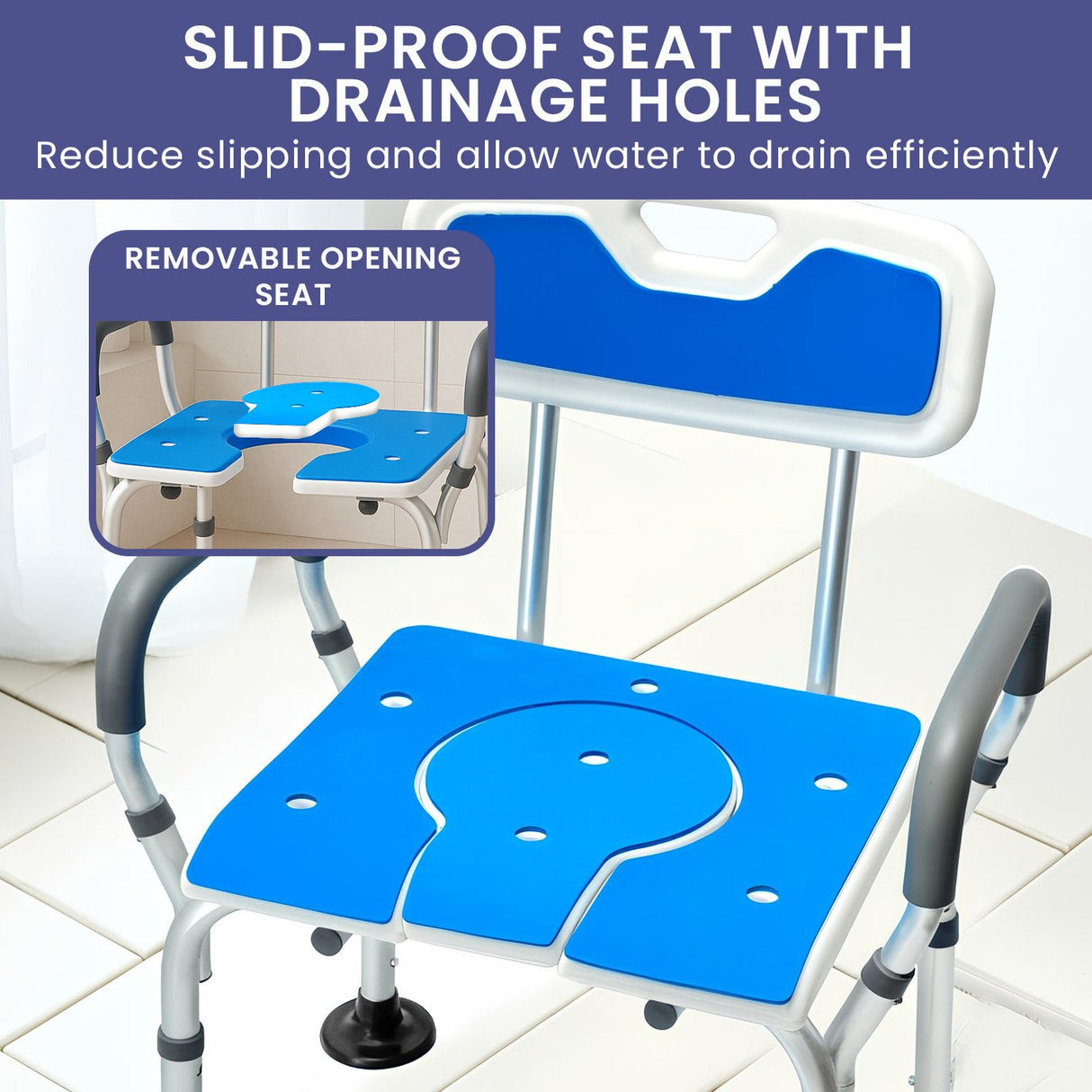 Orthonica Height-Adjustable Aluminium Commode Shower Chair with Armrests Backrest Armrests Soft