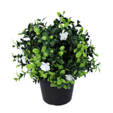 Small Potted Artificial Flowering Boxwood Plant UV Resistant 20cm - Side View