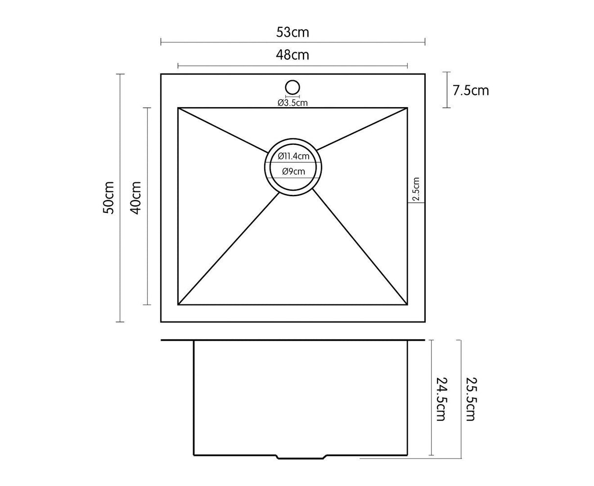 304 Stainless Steel Undermount Topmount Kitchen Laundry Sink - 530 x 500mm