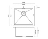 304 Stainless Steel Undermount Topmount Kitchen Laundry Sink - 530 x 500mm - Side View