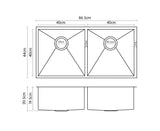 304 Stainless Steel Undermount Topmount Kitchen Laundry Sink - 865 x 440mm - Top-Down View