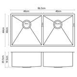 304 Stainless Steel Undermount Topmount Kitchen Laundry Sink - 865 x 440mm - Rear View