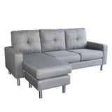 Sarantino Linen Corner Sofa Couch Lounge Chaise with Metal Legs - Grey