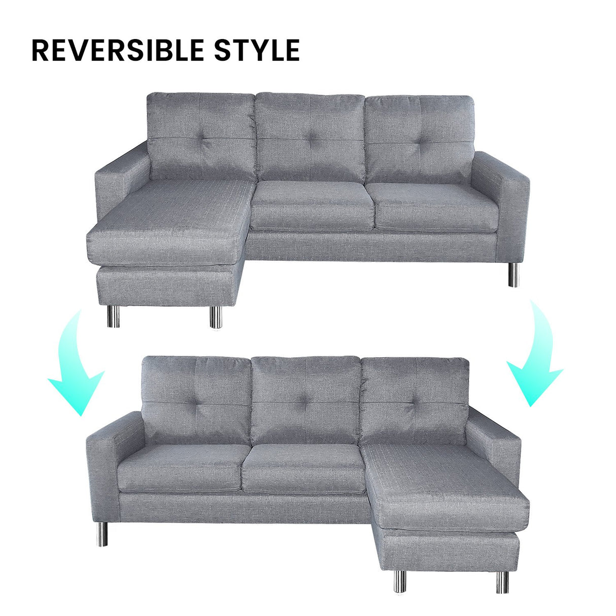 Sarantino Linen Corner Sofa Couch Lounge Chaise with Metal Legs - Grey