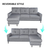 Sarantino Linen Corner Sofa Couch Lounge Chaise with Metal Legs - Grey - Close-Up Angle