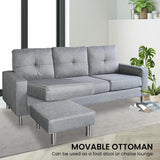 Sarantino Linen Corner Sofa Couch Lounge Chaise with Metal Legs - Grey - Low Angle