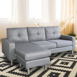 Sarantino Linen Corner Sofa Couch Lounge Chaise with Metal Legs - Grey - Extra Image