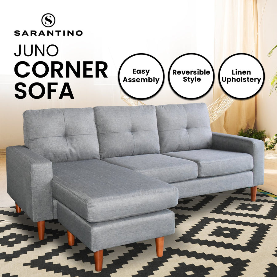 Sarantino Linen Corner Sofa Couch Lounge Adjustable Chaise - Grey