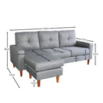 Sarantino Linen Corner Sofa Couch Lounge Adjustable Chaise - Grey