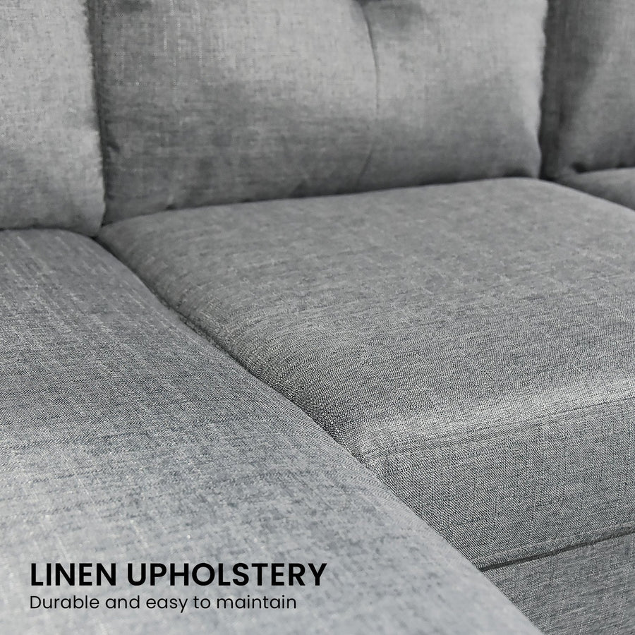 Sarantino Linen Corner Sofa Couch Lounge Adjustable Chaise - Grey