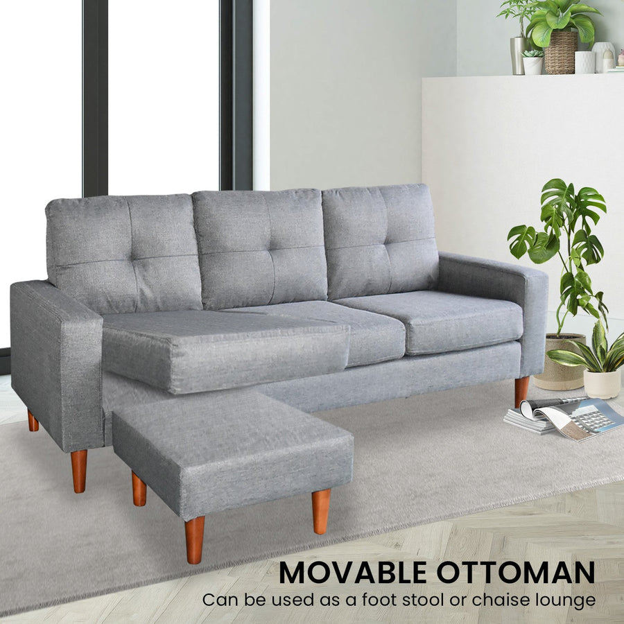 Sarantino Linen Corner Sofa Couch Lounge Adjustable Chaise - Grey