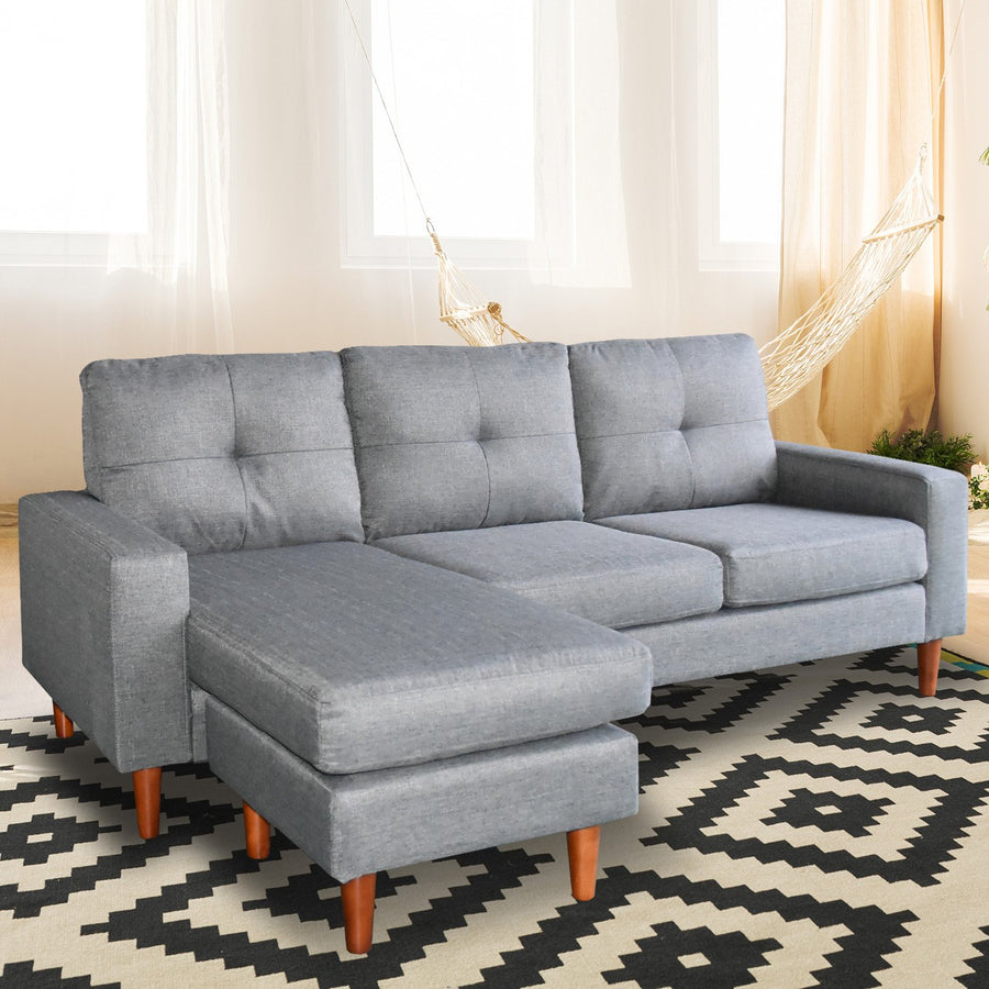 Sarantino Linen Corner Sofa Couch Lounge Adjustable Chaise - Grey
