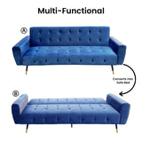 Ava Tufted Velvet Sofa Bed by Sarantino - Blue - Low Angle
