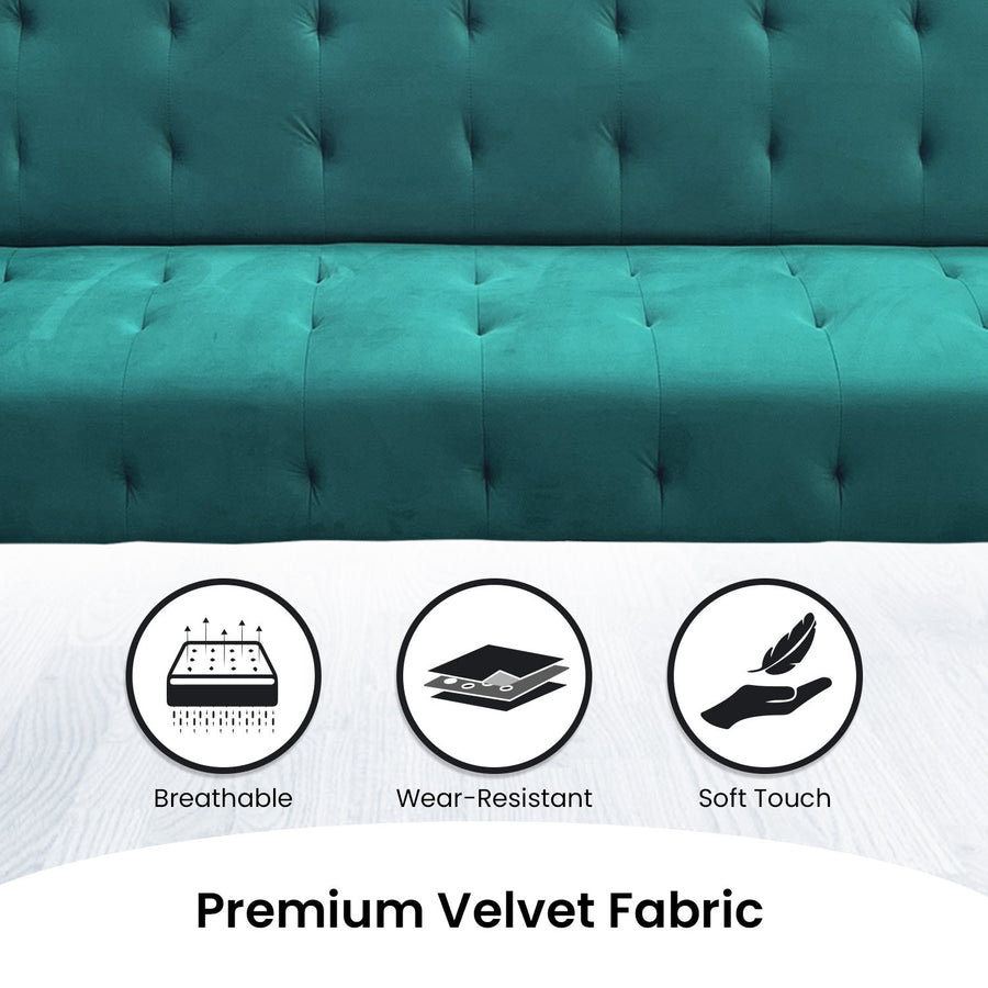 Ava Tufted Velvet Sofa Bed by Sarantino - Green