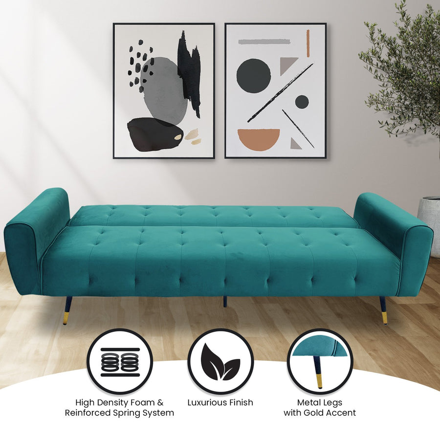 Ava Tufted Velvet Sofa Bed by Sarantino - Green