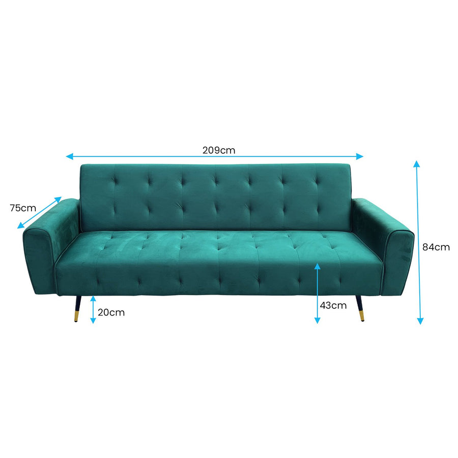 Ava Tufted Velvet Sofa Bed by Sarantino - Green