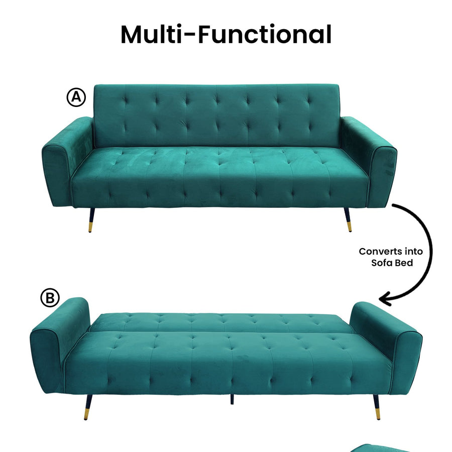 Ava Tufted Velvet Sofa Bed by Sarantino - Green