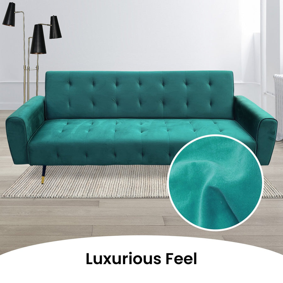 Ava Tufted Velvet Sofa Bed by Sarantino - Green