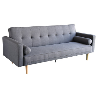Sarantino 3 Seater Linen Sofa Bed Couch with Pillows - Dark Grey