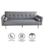 Sarantino 3 Seater Linen Sofa Bed Couch with Pillows - Light Grey