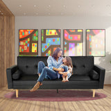 Sarantino 3 Seater Faux Leather Sofa Bed Couch with Pillows - Black - Close-Up Angle