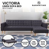 Sarantino Linen Fabric Corner Sofa Bed Couch Lounge w/ Chaise D.Grey - Close-Up Angle