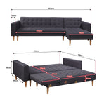 Sarantino Linen Fabric Corner Sofa Bed Couch Lounge w/ Chaise D.Grey