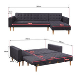 Sarantino Linen Fabric Corner Sofa Bed Couch Lounge w/ Chaise D.Grey - Side View