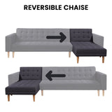 Sarantino Linen Fabric Corner Sofa Bed Couch Lounge w/ Chaise D.Grey - Top-Down View