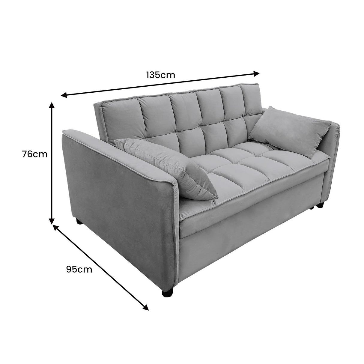 Sarantino Quincy 2-Seater Velvet Sofa Bed in Dark Grey with Wooden Frame & Tufted Design