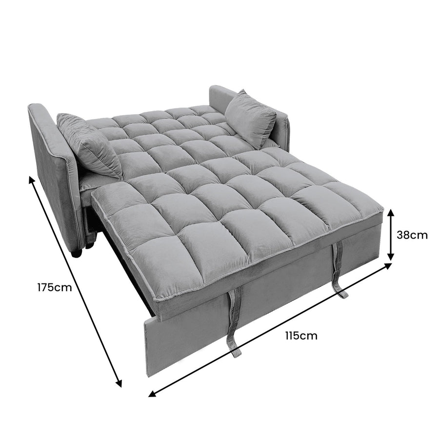 Sarantino Quincy 2-Seater Velvet Sofa Bed in Dark Grey with Wooden Frame & Tufted Design