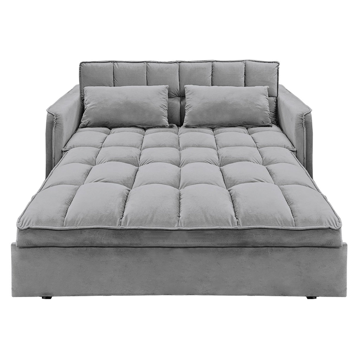 Sarantino Quincy 2-Seater Velvet Sofa Bed in Dark Grey with Wooden Frame & Tufted Design