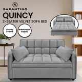 Sarantino Quincy 2-Seater Velvet Sofa Bed in Dark Grey with Wooden Frame & Tufted Design - Low Angle