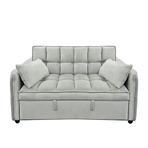 Sarantino Quincy 2-Seater Velvet Sofa Bed in Light Grey with Wooden Frame & Tufted Design