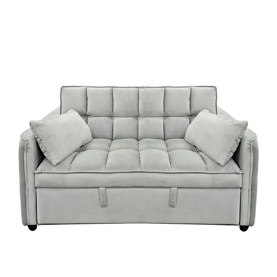 Sarantino Quincy 2-Seater Velvet Sofa Bed in Light Grey with Wooden Frame & Tufted Design