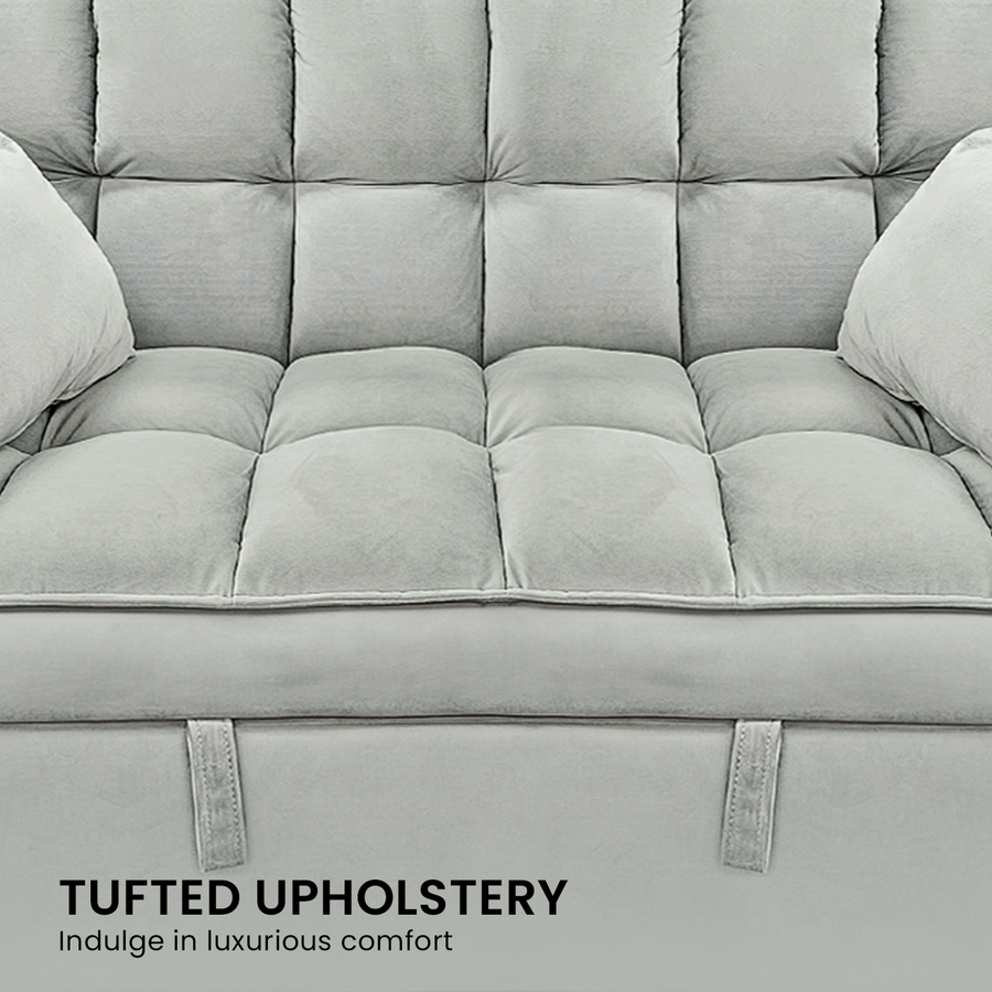 Sarantino Quincy 2-Seater Velvet Sofa Bed in Light Grey with Wooden Frame & Tufted Design