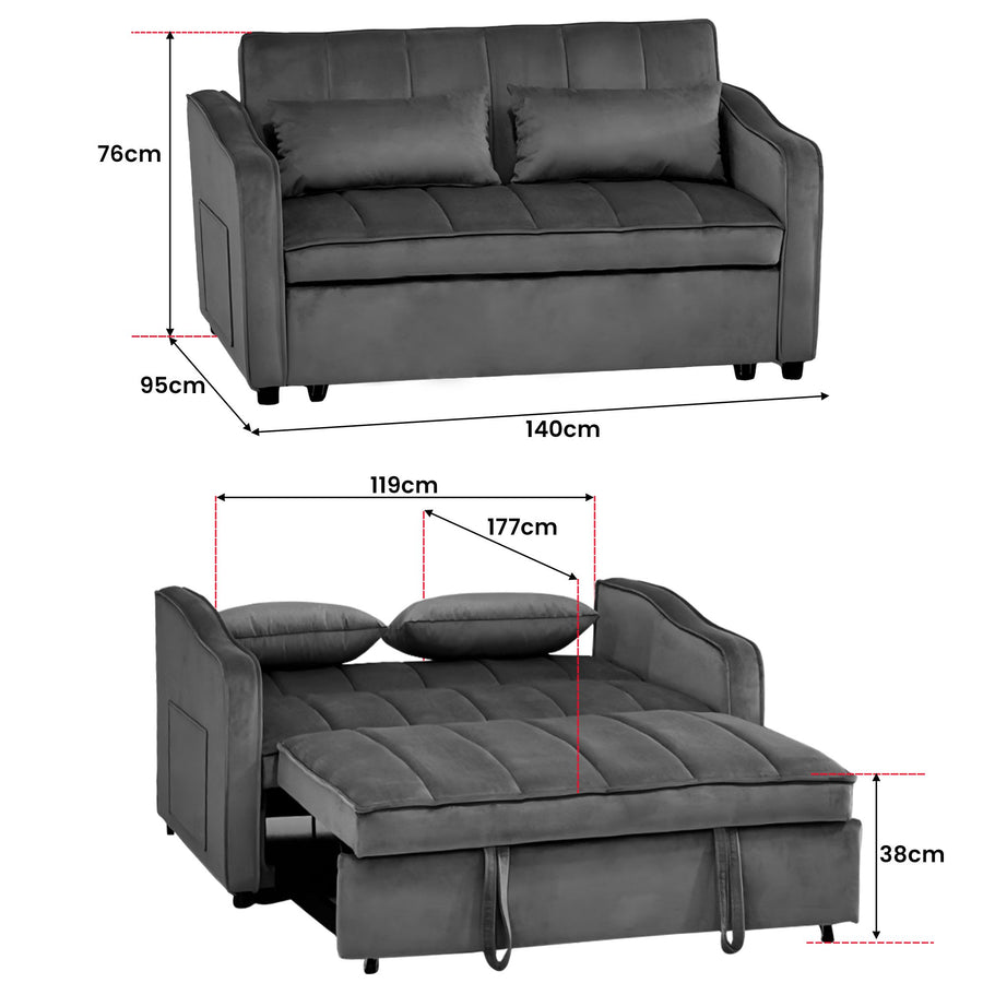 Sarantino Fenton Velvet 2-Seater Sofa Bed - Dark Grey