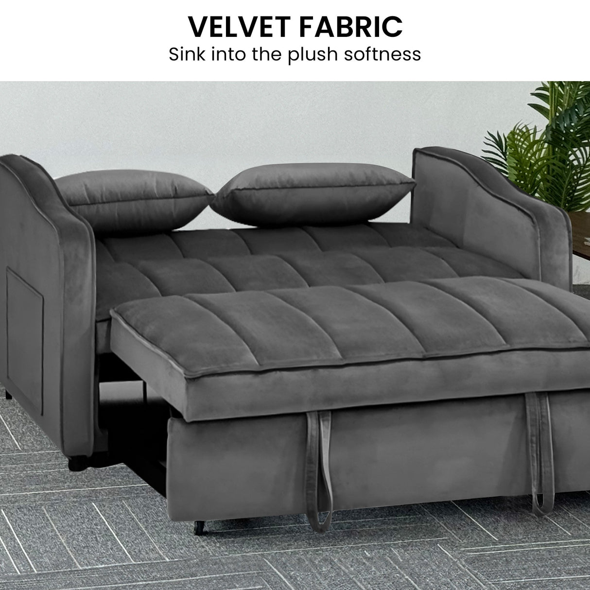 Sarantino Fenton Velvet 2-Seater Sofa Bed - Dark Grey