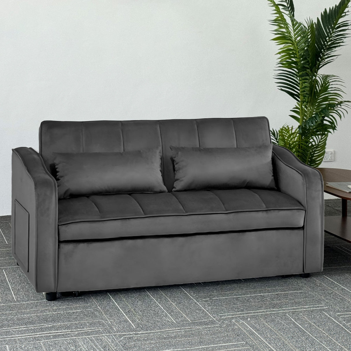 Sarantino Fenton Velvet 2-Seater Sofa Bed - Dark Grey