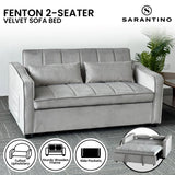 Sarantino Fenton Velvet 2-Seater Sofa Bed - Light Grey - Side View