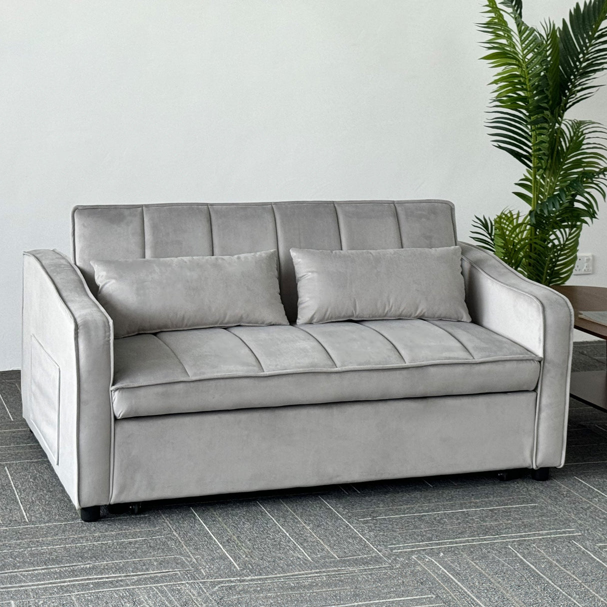 Sarantino Fenton Velvet 2-Seater Sofa Bed - Light Grey