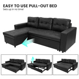 Sarantino Corner Sofa Bed Storage Chaise Couch Faux Leather Black - Extra Image